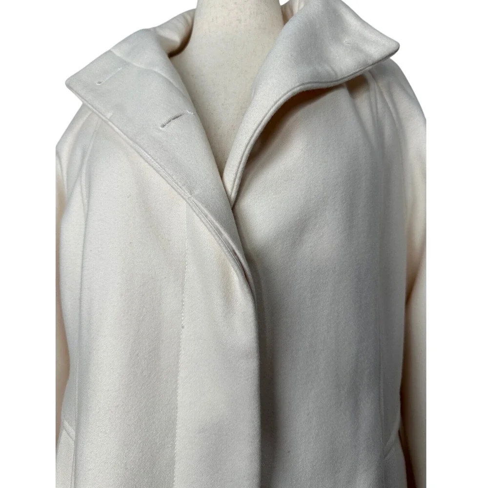 Anne Klein Wool‎ Blend Coat Funnel Neck Button Front Ivory Size 12
